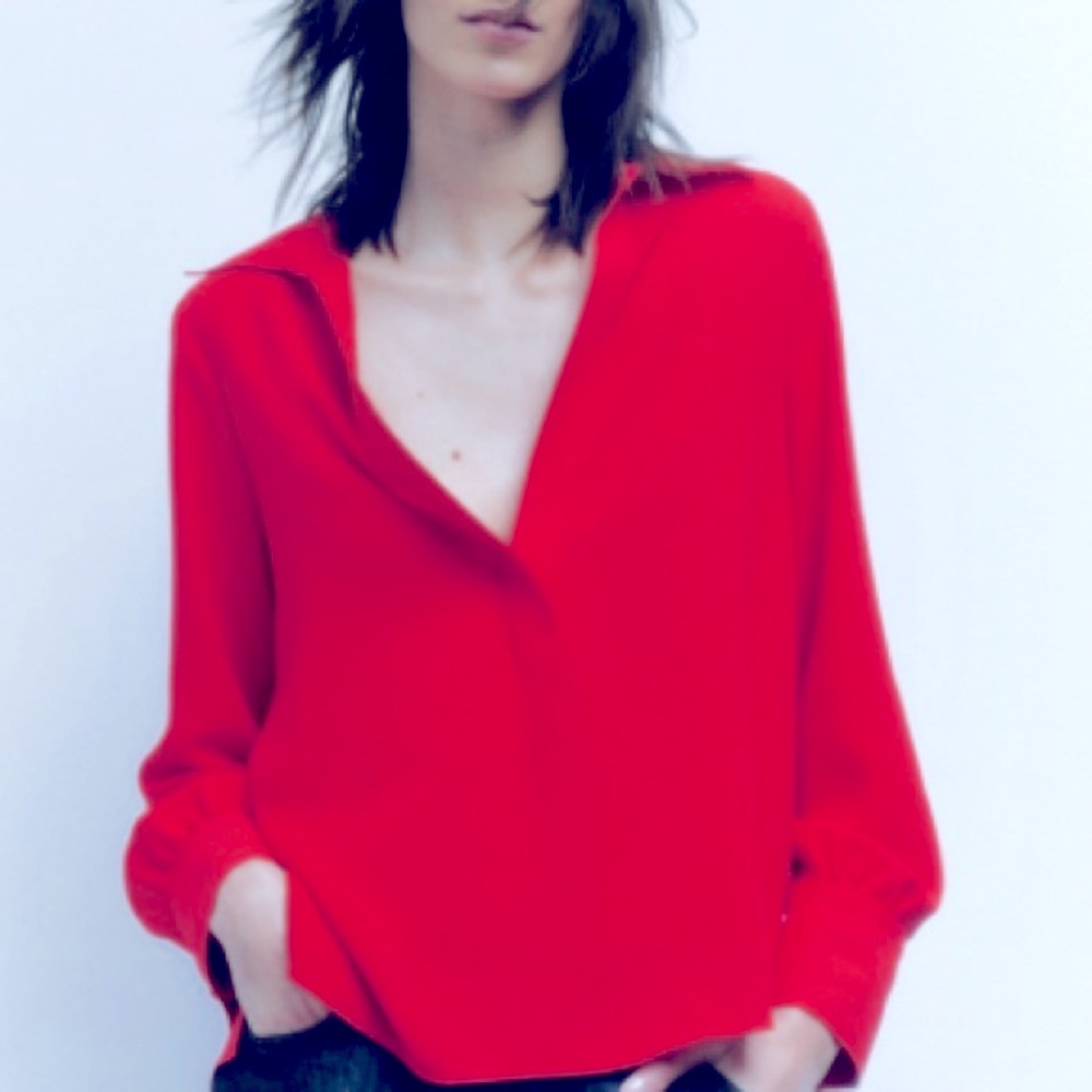 Zara red v neck top with side slits size S